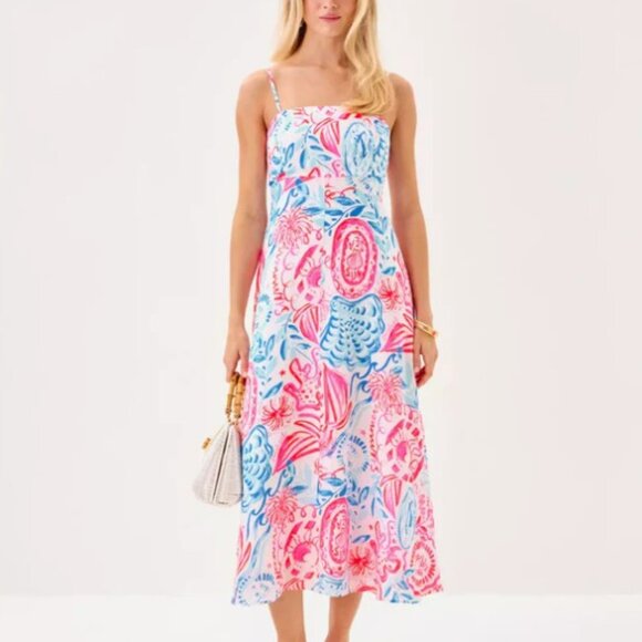 Lilly Pulitzer Jorgian Linen Midi Dress NWT Size 14 - Picture 1 of 3